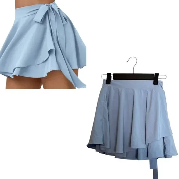 Halara Breezeful Ice Blue 2-in-1 Quick Dry Flowy Mini Skirt Skort Wrap XS NEW - Picture 1 of 6